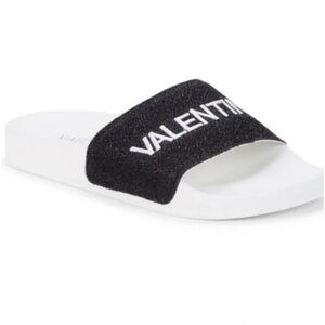 Valentino Made in Italy Black and White Glitter Slide Sandals